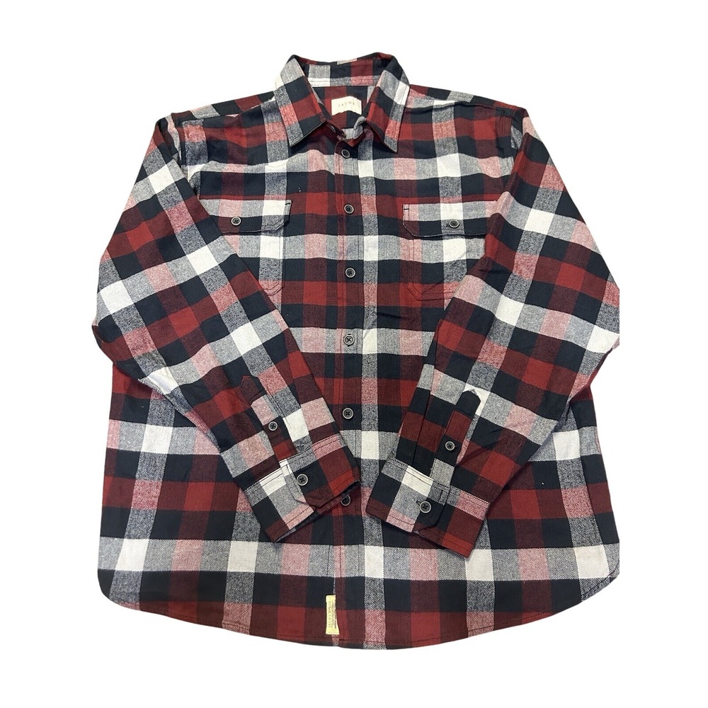Jachs Heavy Flannel Shirt XL - Red Plaid Button Up Cotton Outdoors